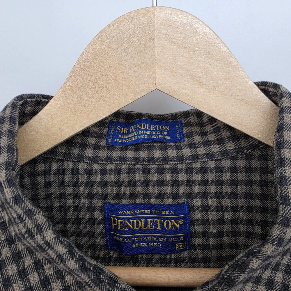 Sir Pendleton Mens XXL Brown Black Check Fine Worsted Wool Button Down Shirt